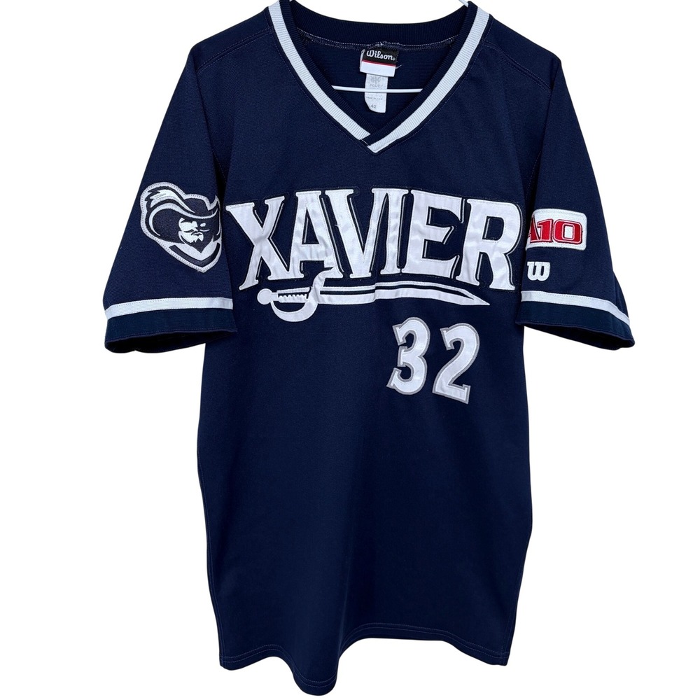 Vintage‎ Wilson Xavier Musketeers Baseball Jersey Sz 42 Large Stitched Navy XU